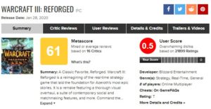Warcraft 3 Reforged má nejnižší hodnocení od uživatelů v historii Metacritics 3